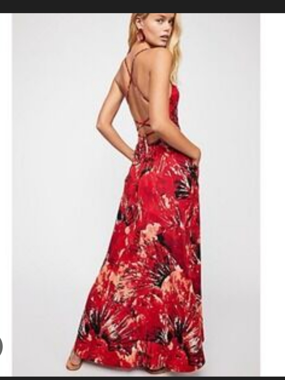 Free People Red Floral Open-Back Maxi Dress Size 10